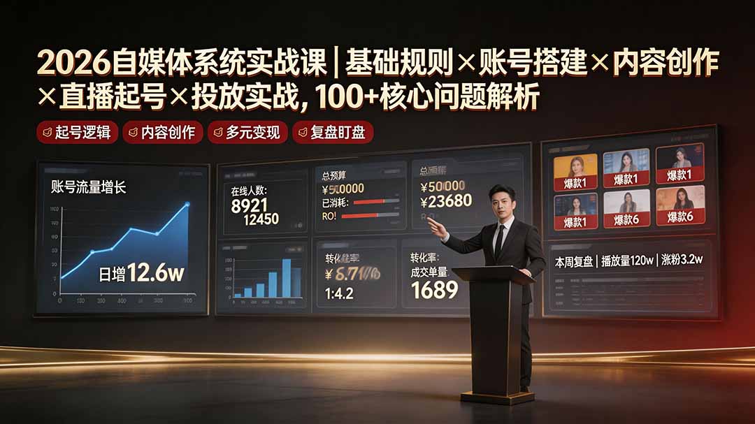【中创网】2026自媒体系统实战课｜基础规则×账号搭建×内容创作×直播起号×投放实战，100+核心问题解析 - 初遇资源网