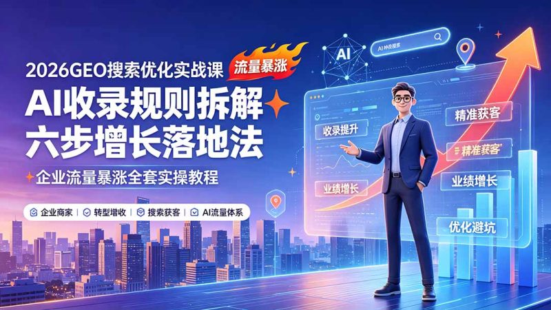 2026GEO搜索优化实战课:AI收录规则拆解|六步增长落地法|企业流量暴涨全套实操教程-初遇资源网