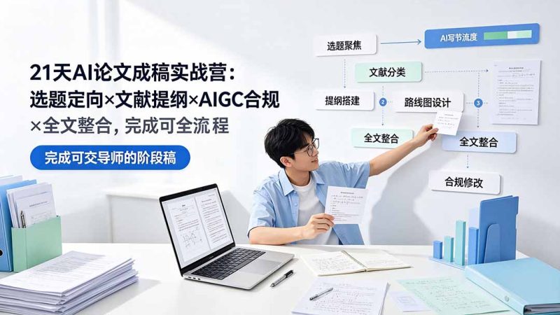 21天AI论文成稿实战营:选题定向×文献提纲×AIGC合规×全文整合,完成可交导师的阶段稿-初遇资源网