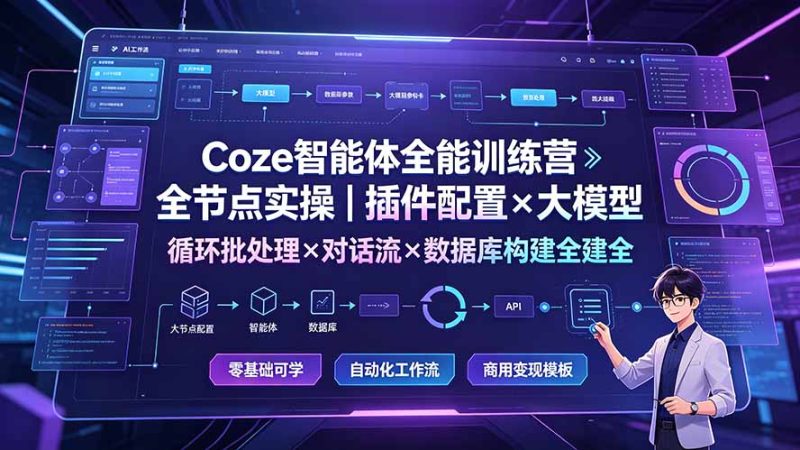 Coze智能体全能训练营:全节点实操|插件配置×大模型×循环批处理×对话流×数据库构建全教学-初遇资源网