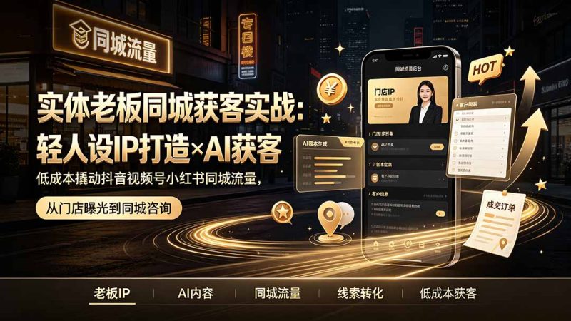 实体老板同城获客实战:轻人设IP打造×AI获客,低成本撬动抖音视频号小红书同城流量-初遇资源网