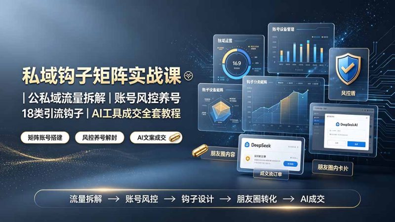 私域钩子矩阵实战课〓公私域流量拆解|账号风控养号|18类引流钩子|AI工具成交全套教程-初遇资源网