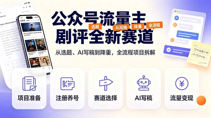 公众号流量主剧评全新赛道,从选题、AI写稿到降重,全流程项目拆解-初遇资源网