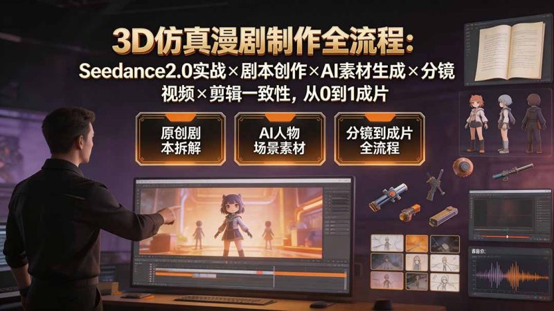 3D仿真漫剧制作全流程:Seedance2.0实战×剧本创作×AI素材生成×分镜视频×剪辑一致性,从0到1成片-初遇资源网