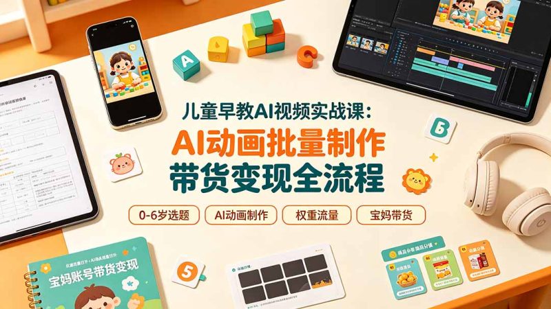 儿童早教AI视频实战课：0-6岁认知选题｜AI动画批量制作｜权重流量拉升｜宝妈账号带货变现全流程-初遇资源网