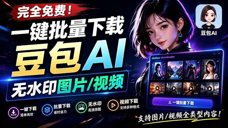 Github最新发布!一键批量下载豆包AI无水印图片/视频,简单易用,自动解析提示词,doubao-downloader-初遇资源网