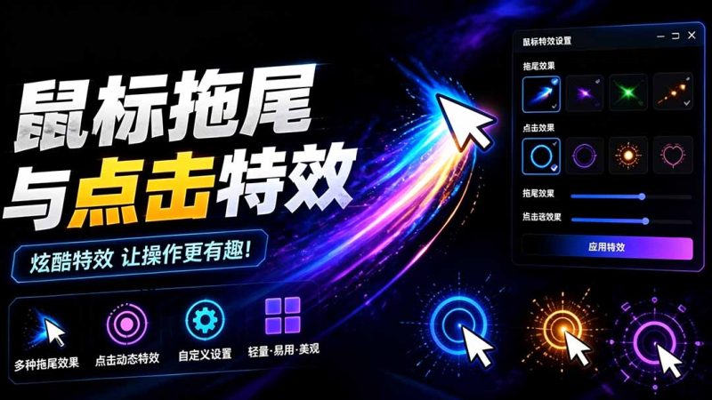 Windows特效小工具!一键给你的鼠标添加拖尾与点击动态特效,吾爱出品,免费使用 Mouse Trail-初遇资源网