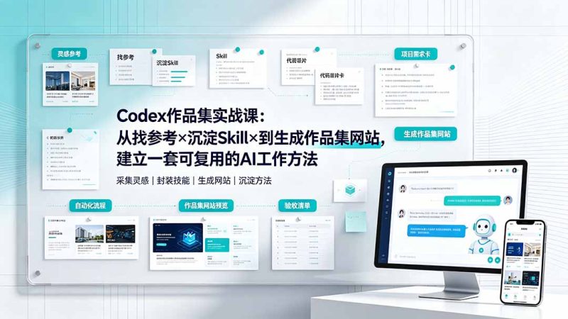 Codex作品集实战课:从找参考×沉淀Skill×到生成作品集网站,建立一套可复用的AI工作方法-初遇资源网