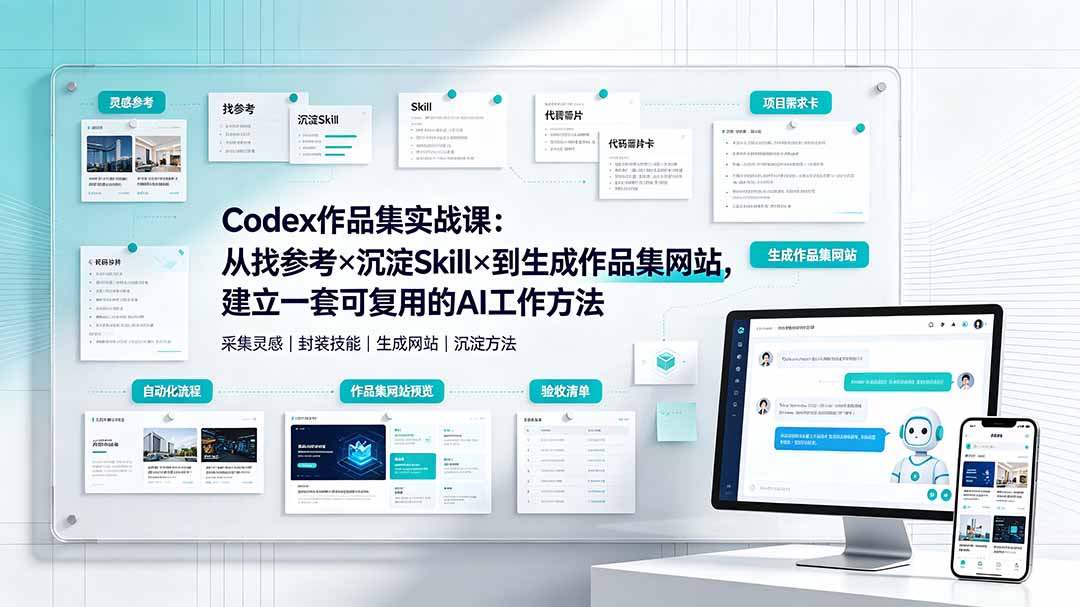【中创网】Codex作品集实战课：从找参考×沉淀Skill×到生成作品集网站，建立一套可复用的AI工作方法 - 初遇资源网