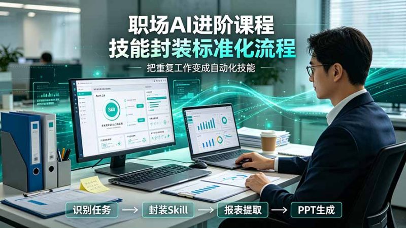 职场AI进阶课程;多类实用Skill工具实操,专属技能封装标准化流程,报表行业报告一键提取核心内容-初遇资源网