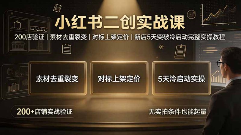 小红书二创实战课:200店验证|素材去重裂变|对标上架定价|新店5天突破冷启动完整实操教程-初遇资源网
