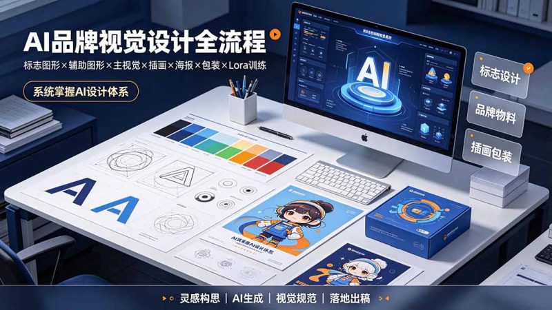 AI品牌视觉设计全流程:标志图形×辅助图形×主视觉×插画×海报×包装×Lora训练,系统掌握AI设计体系-初遇资源网