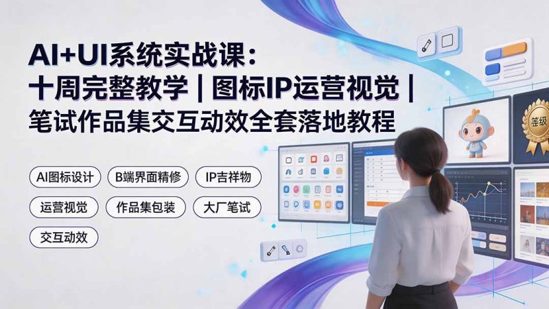 AI+UI系统实战课:十周完整教学|图标IP运营视觉|笔试作品集交互动效全套落地教程-初遇资源网