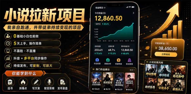 抖音及多平台小说拉新项目:我亲自跑通并持续带徒弟实操|0基础小白5天上手快速变现-初遇资源网
