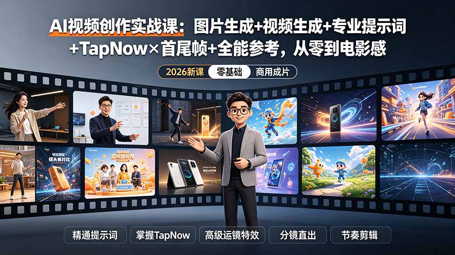 【中创网】AI视频创作实战课：图片生成+视频生成+专业提示词+TapNow×首尾帧+全能参考，从零到电影感成片 - 初遇资源网