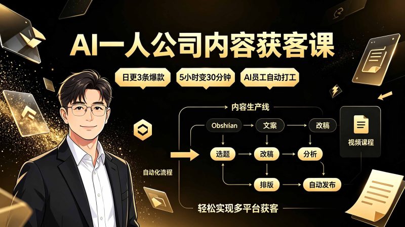 AI一人公司内容获客课:日更3条爆款×5小时变30分钟×AI员工自动打工,轻松实现多平台获客-初遇资源网