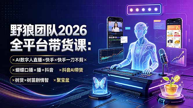 野狼团队2026全平台带货课-7月:AI数字人直播×快手一刀不剪×蝴蝶口播×抖音AI带货×树苗剧情智剪×聚宝盆-初遇资源网