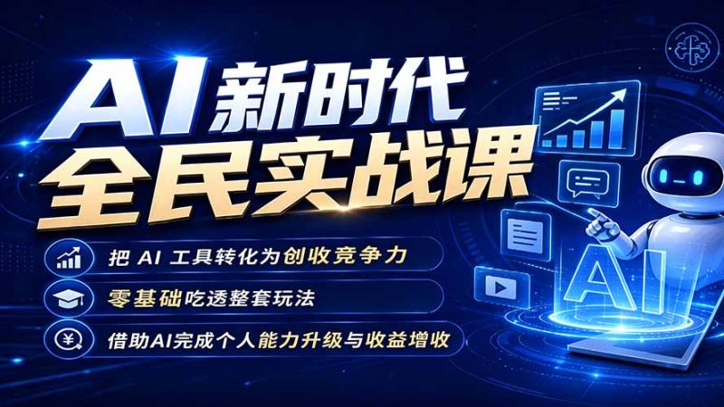 AI新时代全民实战课,把 AI 工具转化为创收竞争力,零基础吃透整套玩法,借助AI完成个人能力升级与收益增收。-初遇资源网