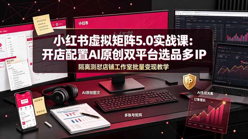 小红书虚拟矩阵5.0实战课:开店配置|AI原创|双平台选品|多IP隔离|测怼店铺工作室批量变现实操教学-初遇资源网
