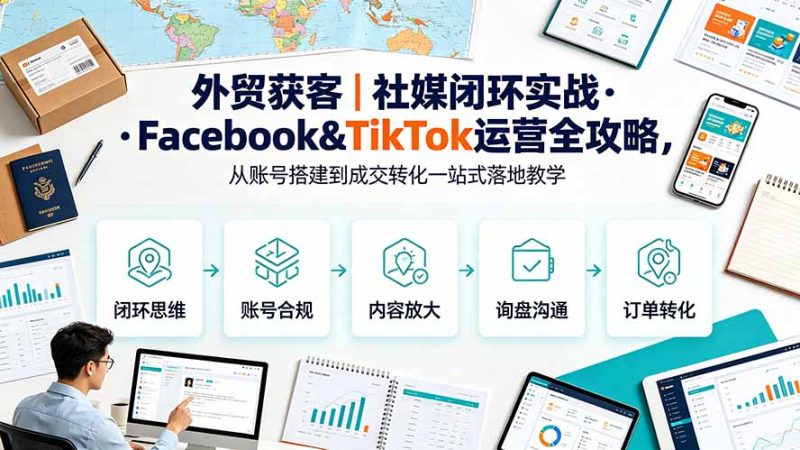外贸获客|社媒闭环实战·Facebook&TikTok运营全攻略,从账号搭建到成交转化一站式落地教学-初遇资源网