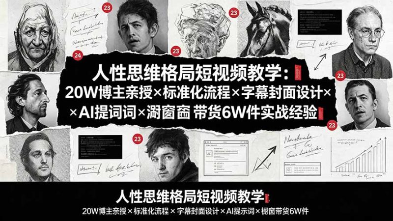 人性思维格局短视频教学:20W博主亲授×标准化流程×字幕封面设计×AI提示词×橱窗带货6W件实战经验-初遇资源网