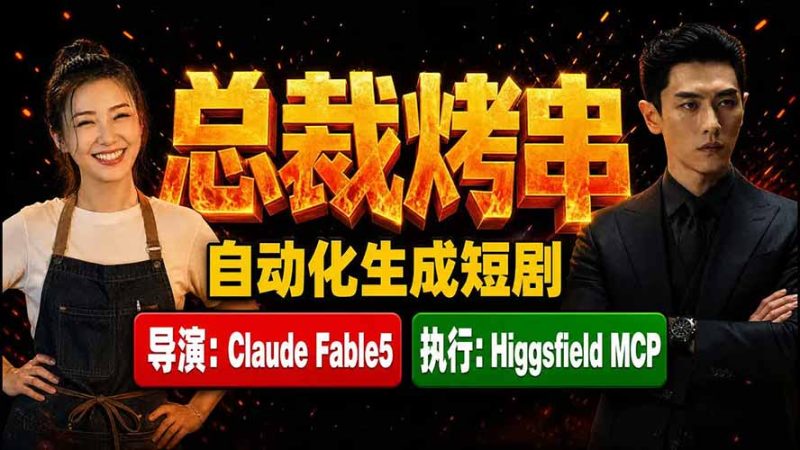 《总裁烤串》真人短剧全自动诞生!Claude Fable5 当导演,Higgsfield MCP 执行!-初遇资源网