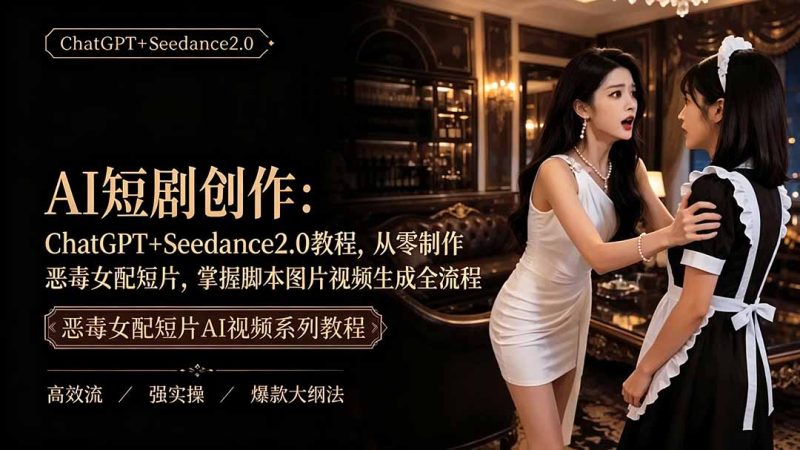 AI短剧创作:ChatGPT+Seedance2.0教程,从零制作恶毒女配短片,掌握脚本图片视频生成全流程-初遇资源网