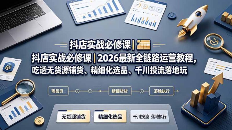 抖店实战必修课|2026最新全链路运营教程,吃透无货源铺货、精细化选品、千川投流落地玩法-初遇资源网