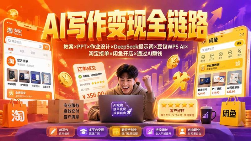 2026AI写作变现全链路：教案×PPT×作业设计×DeepSeek提示词×豆包WPS AI×淘宝接单×闲鱼开店×通过AI賺钱-初遇资源网