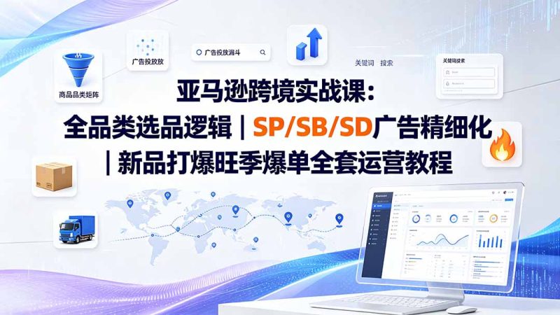 亚马逊跨境实战课-更新:全品类选品逻辑|SP/SB/SD广告精细化|新品打爆旺季爆单全套运营教程-初遇资源网