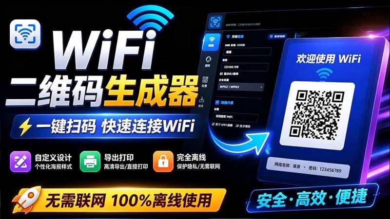 完全离线使用!WiFi二维码生成器,一键扫码快速连接WiFi,支持自定义风格导出 WiFi二维码生成器-初遇资源网