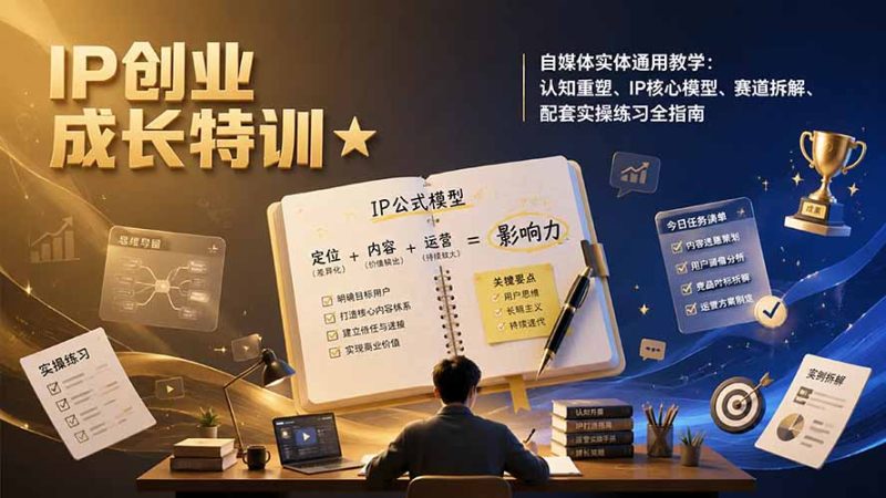 IP创业成长特训★自媒体实体通用教学:认知重塑、IP核心模型、赛道拆解、配套实操练习全指南-初遇资源网