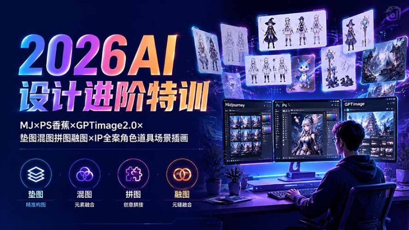 2026AI设计进阶特训：MJ×PS香蕉×GPTimage2.0×垫图混图拼图融图×IP全案角色道具场景插画-初遇资源网