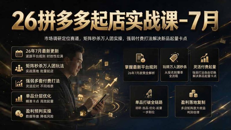 26拼多多起店实战课-7月|市场调研定位赛道,矩阵秒杀万人团实操,强弱付费打法解决新品起量卡点-初遇资源网
