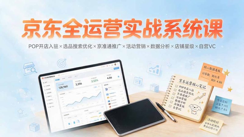京东全运营实战系统课:POP开店入驻×选品搜索优化×京准通推广×活动营销×数据分析×店铺星级×自营VC-初遇资源网