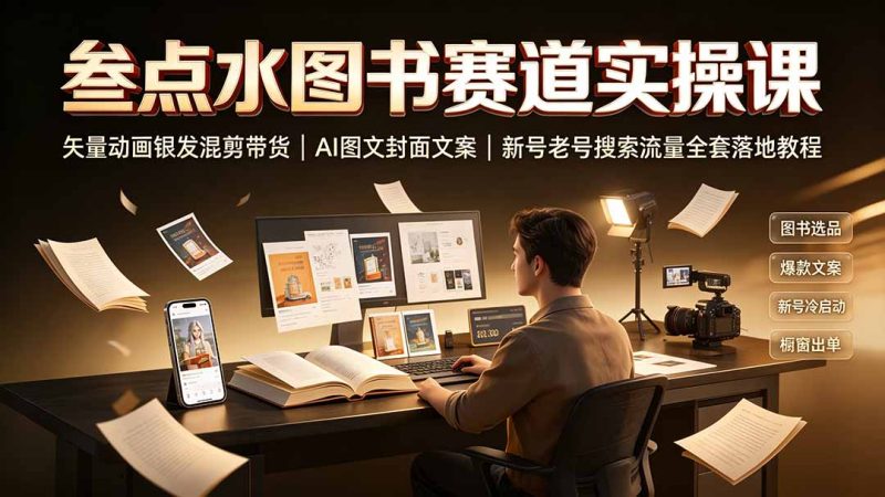 叁点水图书赛道实操课|矢量动画银发混剪带货,AI图文封面文案,新号老号搜索流量全套落地教程-初遇资源网