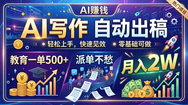 AI写作自动出稿，教育一单500+，派单不愁，月入2W-初遇资源网