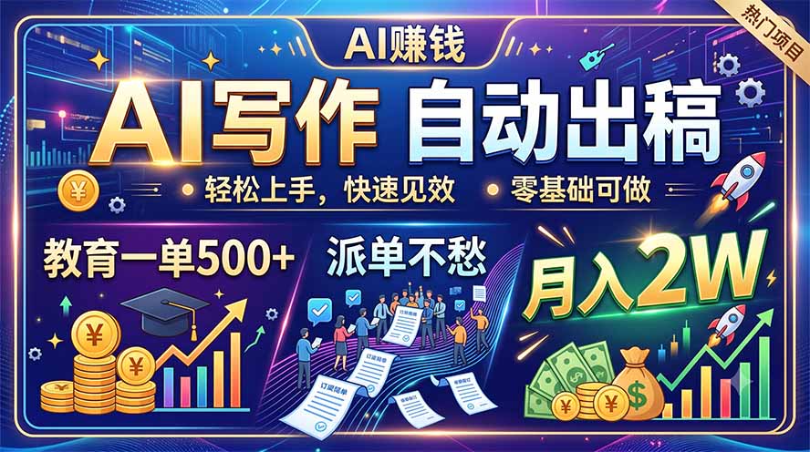 【中创网】AI写作自动出稿，教育一单500+，派单不愁，月入2W - 初遇资源网