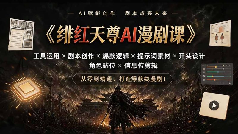 绯红天尊AI漫剧课|工具运用×剧本创作×爆款逻辑×提示词素材×开头设计×角色站位×信息位剪辑-初遇资源网
