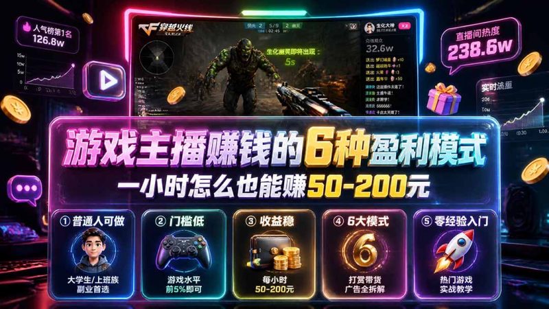 付费文章:游戏主播赚钱的6种盈利模式,一小时怎么也能赚50-200元-初遇资源网