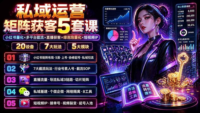 私域运营矩阵获客5套课：小红书量化×多平台截流×直播获客×绿泡泡量化×短视频IP×20设备×7大玩法-初遇资源网