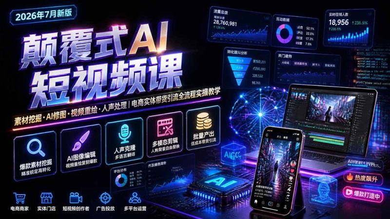 颠覆式AI短视频课|素材挖掘,AI修图,视频重绘,人声处理|电商实体带货引流全流程实操教学-初遇资源网