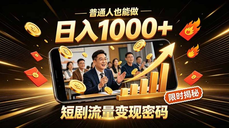 一部手机做短剧分发,不用真人出镜、不用拍摄剧本,快手流量变现日赚千元-初遇资源网