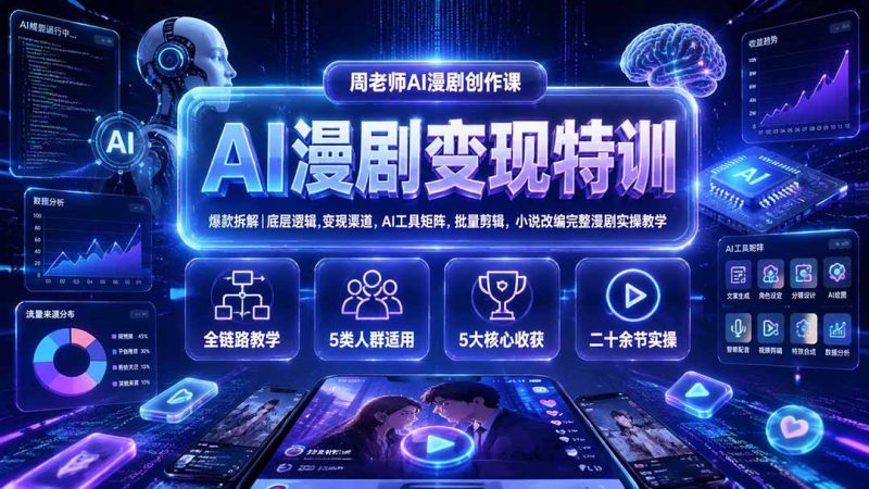 AI漫剧变现特训★爆款拆解|底层逻辑,变现渠道,AI工具矩阵,批量剪辑,小说改编完整漫剧实操教学-初遇资源网