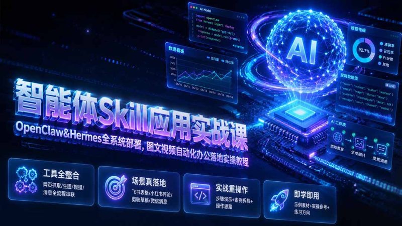 智能体Skill应用实战课:OpenClaw&Hermes全系统部署,图文视频自动化办公落地实操教程-初遇资源网