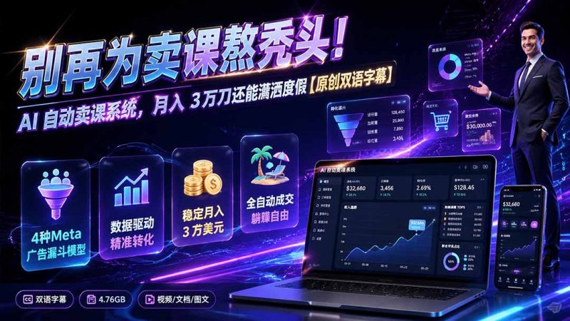别再为卖课熬秃头!AI 自动卖课系统,月入 3 万刀还能潇洒度假【原创双语字幕】-初遇资源网