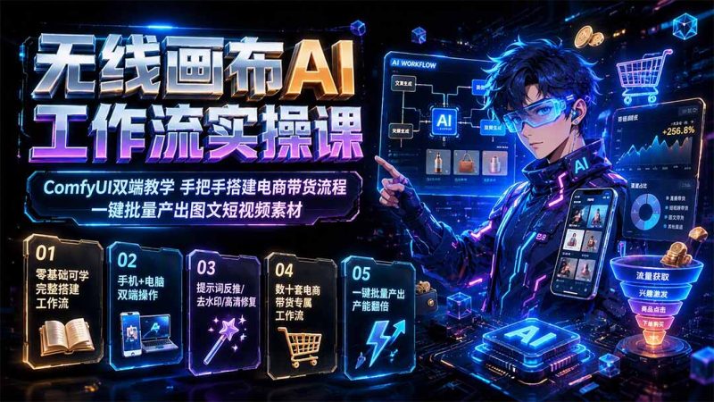 无线画布AI工作流实操课|ComfyUI双端教学,手把手搭建电商带货流程,一键批量产出图文短视频素材-初遇资源网