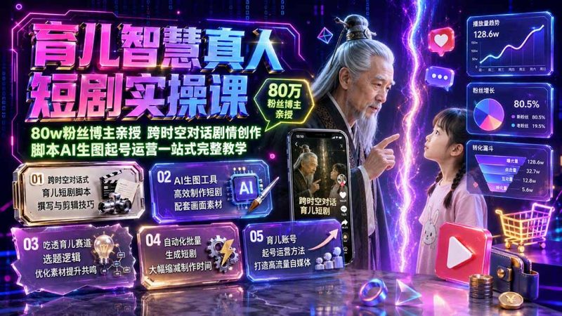 育儿智慧真人短剧实操课|80w粉丝博主亲授,跨时空对话剧情创作,脚本AI生图起号运营一站式完整教学-初遇资源网