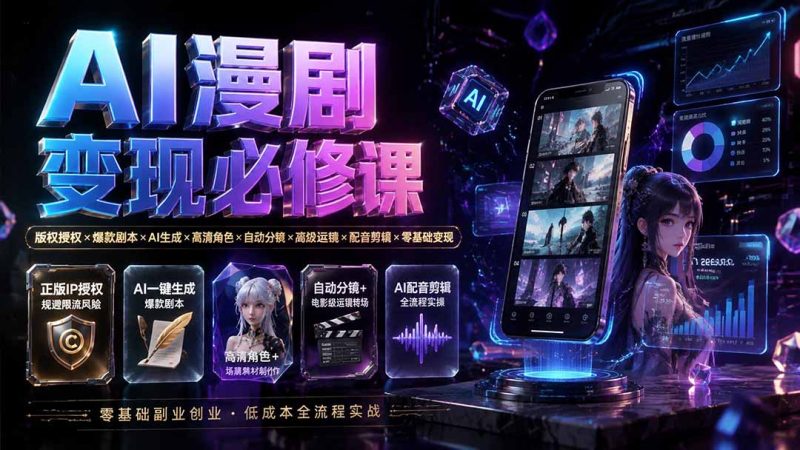 AI漫剧变现必修课:版权授权×爆款剧本×AI生成×高清角色×自动分镜×高级运镜×配音剪辑×零基础变现-初遇资源网