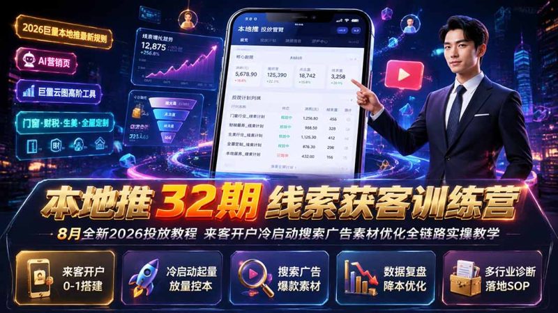 本地推32期线索获客训练营|8月全新2026投放教程,来客开户冷启动搜索广告素材优化全链路实操教学-初遇资源网
